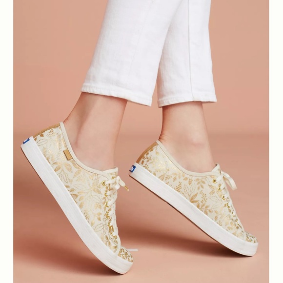 Keds x Riffle Paper Co. Gold and White Floral Sneakers - Picture 2 of 9